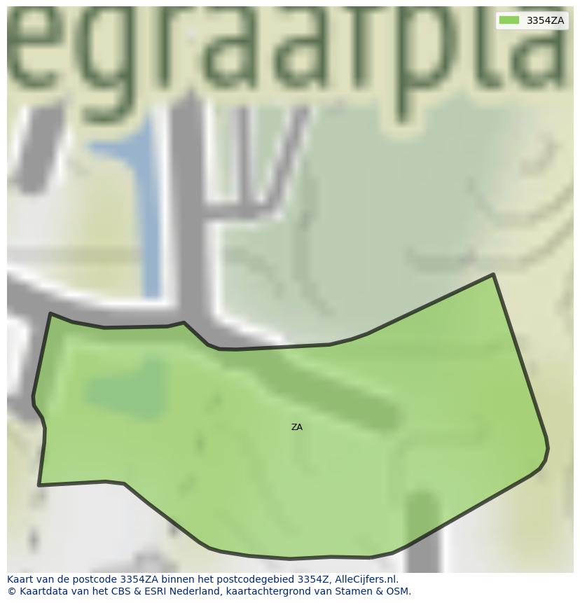 Afbeelding van het postcodegebied 3354 ZA op de kaart.