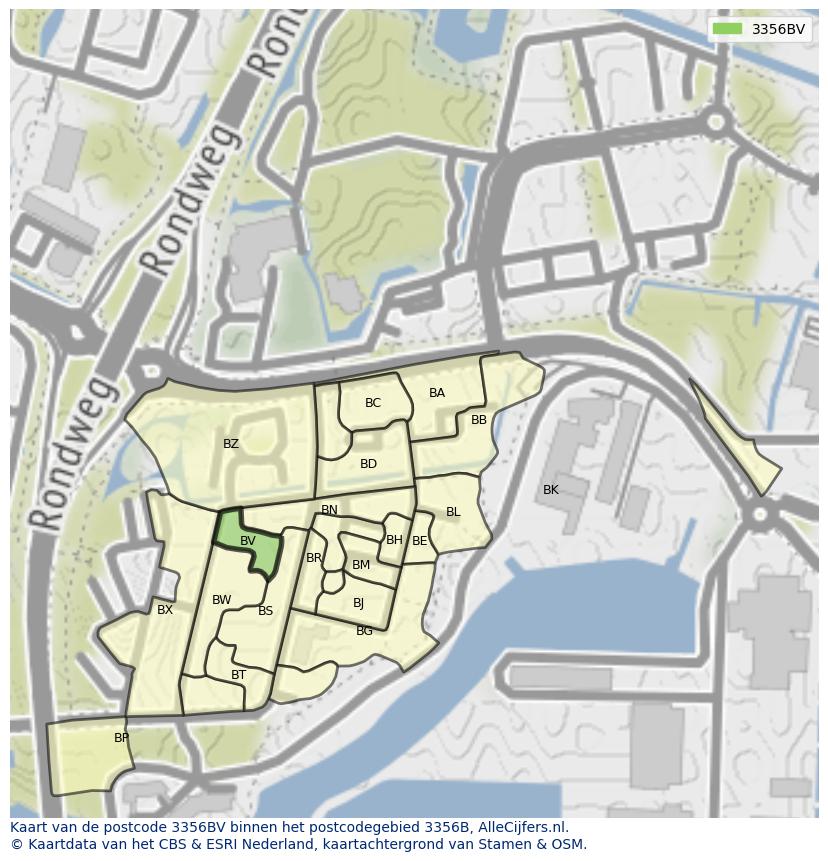 Afbeelding van het postcodegebied 3356 BV op de kaart.