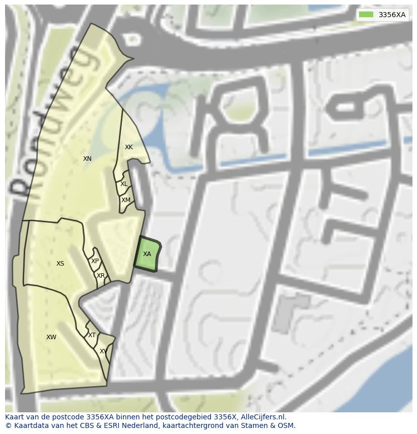 Afbeelding van het postcodegebied 3356 XA op de kaart.