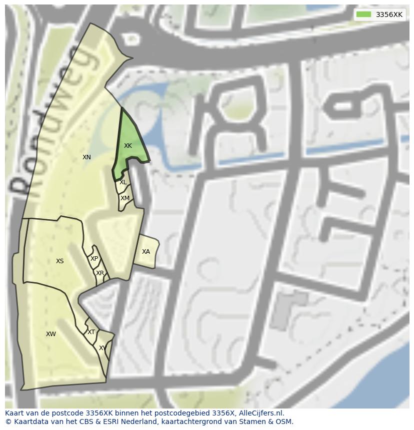 Afbeelding van het postcodegebied 3356 XK op de kaart.