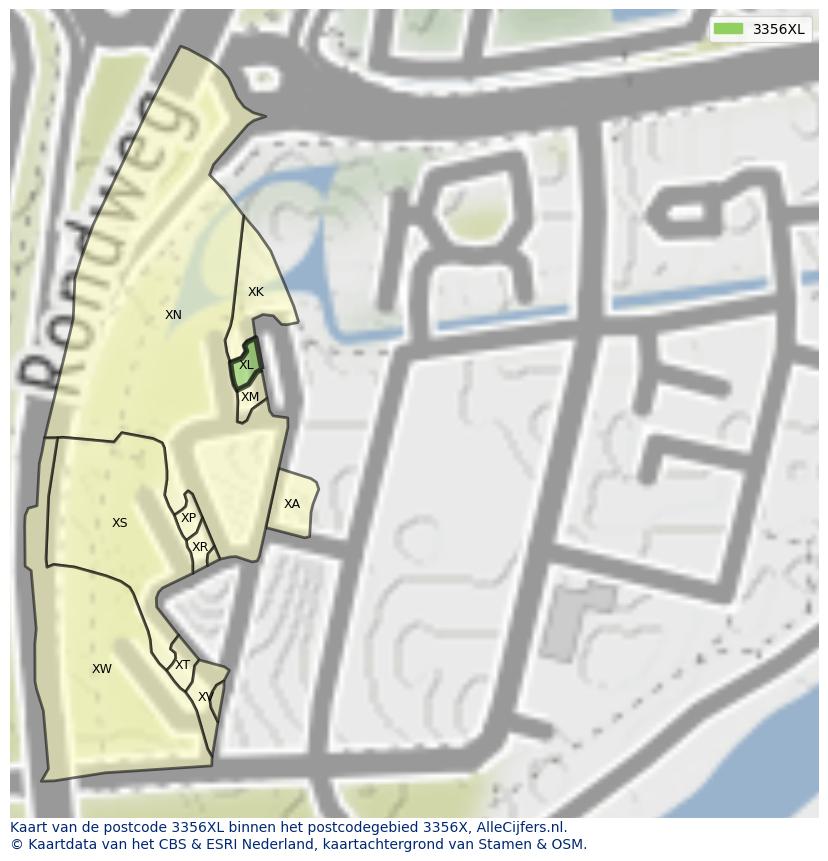 Afbeelding van het postcodegebied 3356 XL op de kaart.