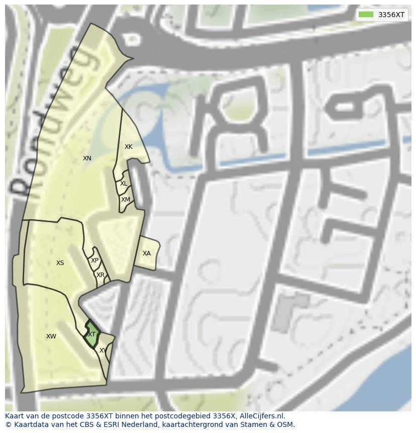 Afbeelding van het postcodegebied 3356 XT op de kaart.