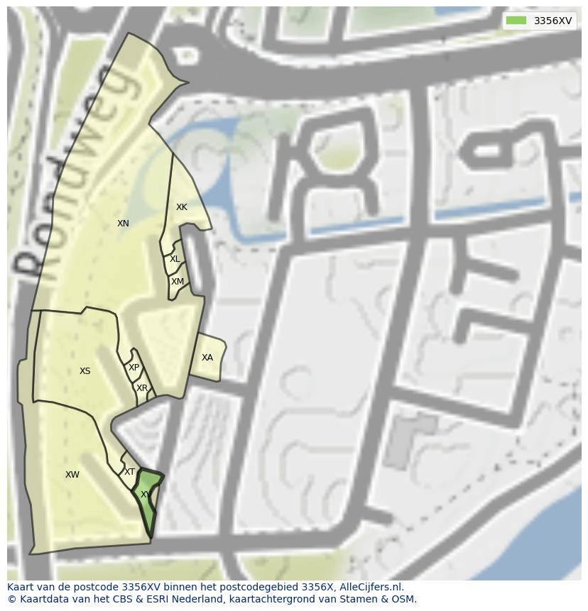 Afbeelding van het postcodegebied 3356 XV op de kaart.