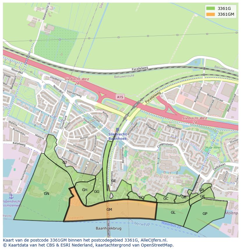 Afbeelding van het postcodegebied 3361 GM op de kaart.