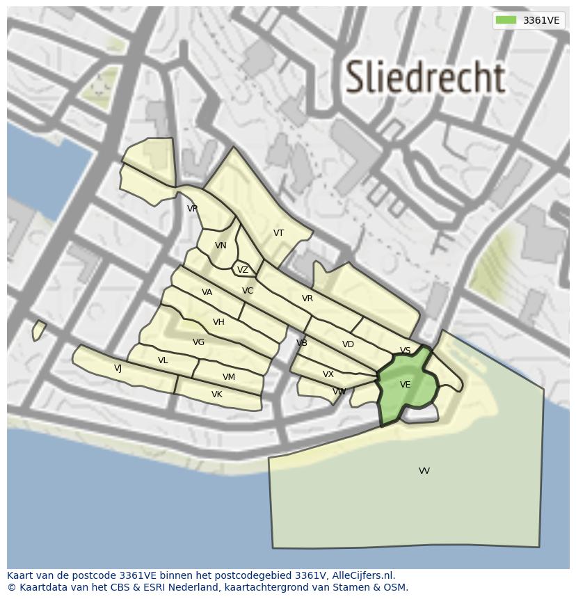 Afbeelding van het postcodegebied 3361 VE op de kaart.