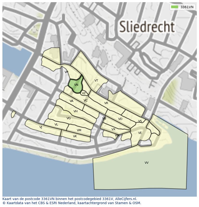Afbeelding van het postcodegebied 3361 VN op de kaart.
