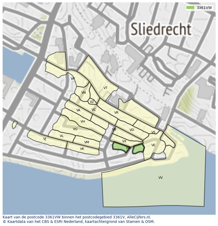 Afbeelding van het postcodegebied 3361 VW op de kaart.