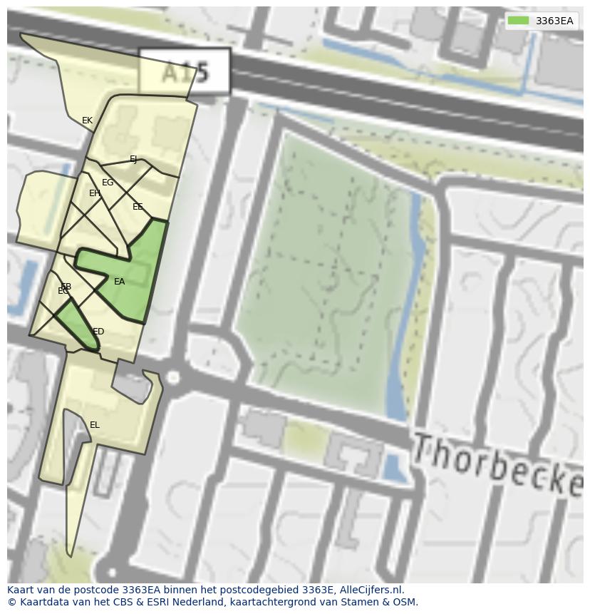 Afbeelding van het postcodegebied 3363 EA op de kaart.