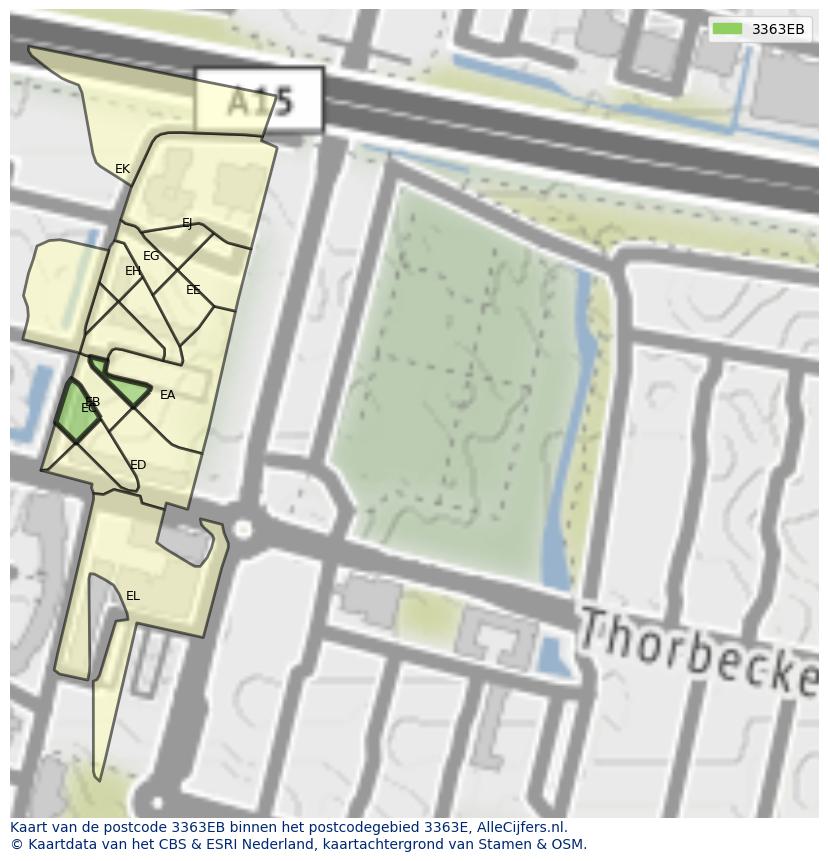 Afbeelding van het postcodegebied 3363 EB op de kaart.