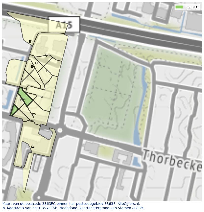 Afbeelding van het postcodegebied 3363 EC op de kaart.