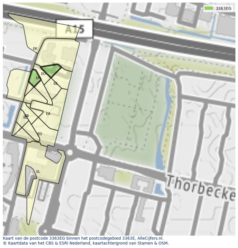 Afbeelding van het postcodegebied 3363 EG op de kaart.