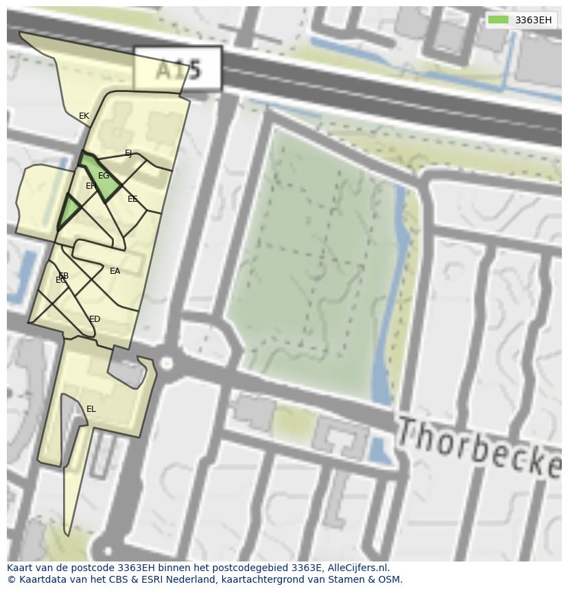 Afbeelding van het postcodegebied 3363 EH op de kaart.