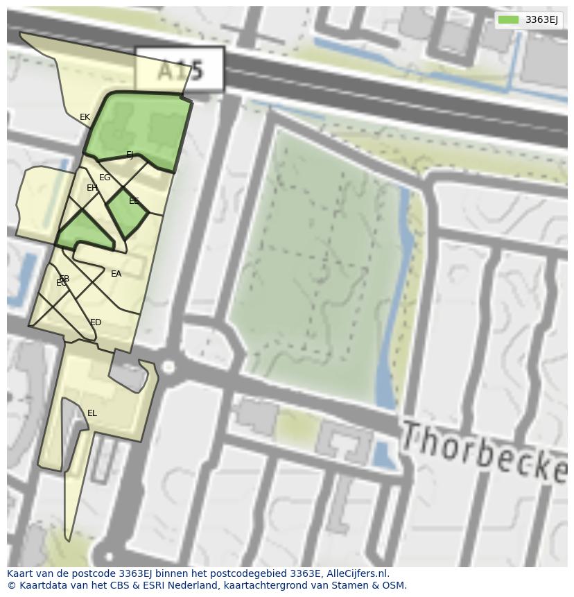 Afbeelding van het postcodegebied 3363 EJ op de kaart.
