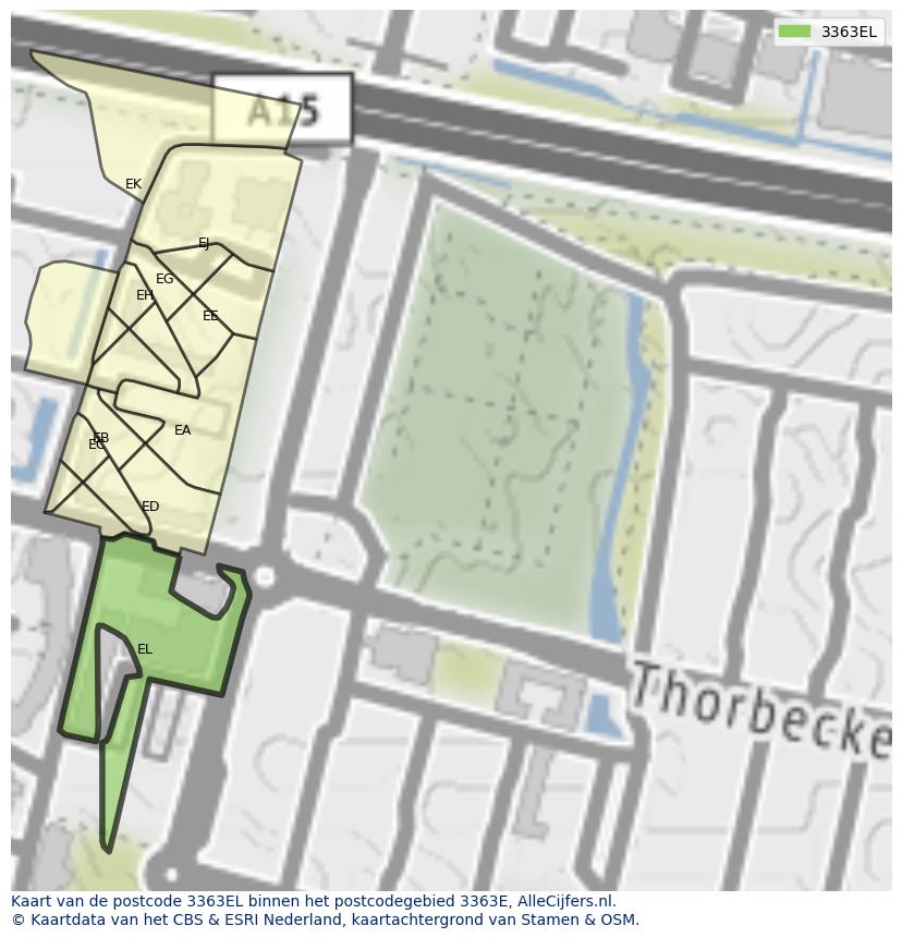 Afbeelding van het postcodegebied 3363 EL op de kaart.