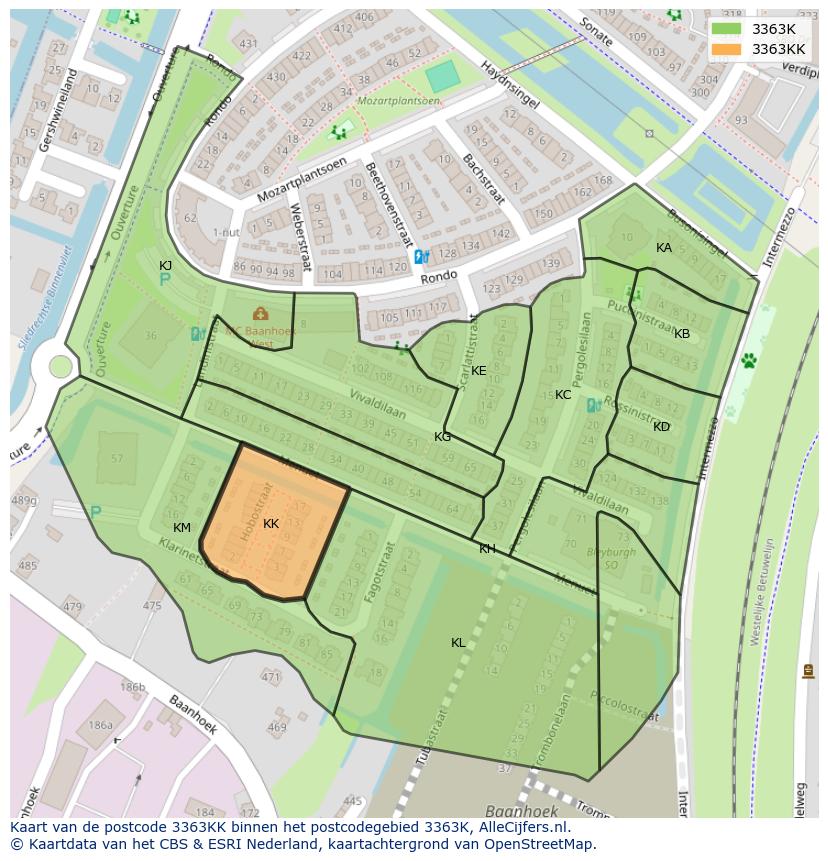 Afbeelding van het postcodegebied 3363 KK op de kaart.