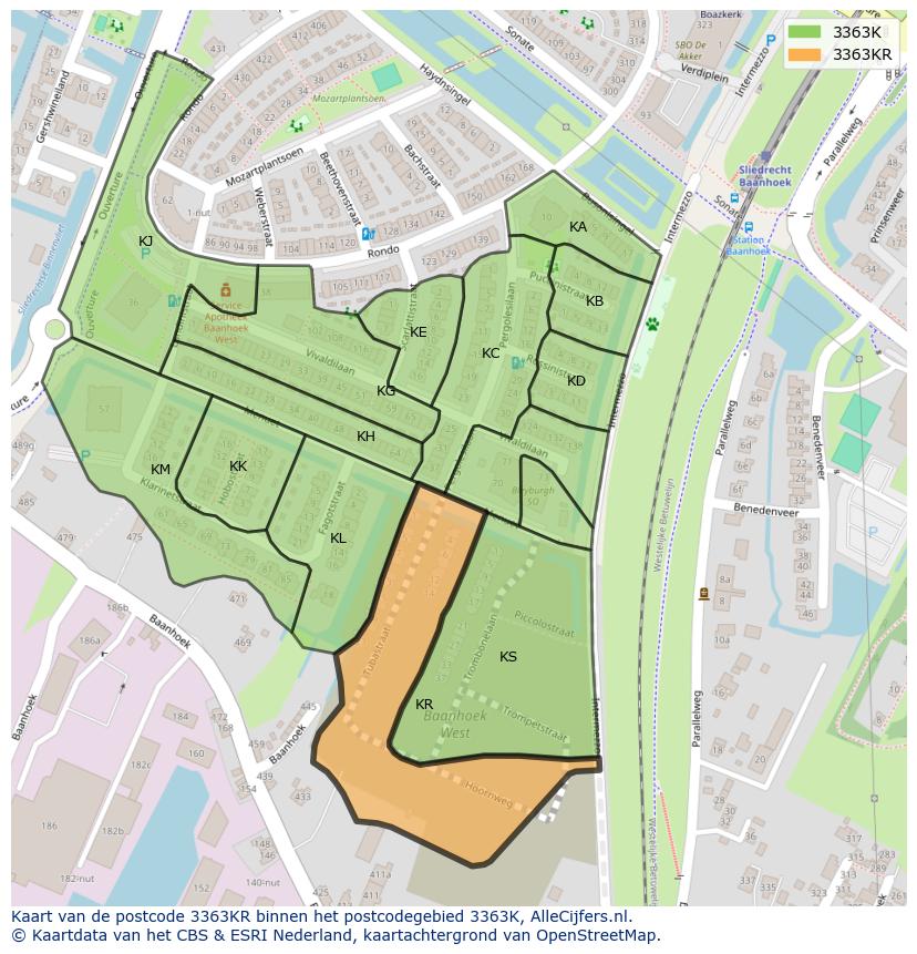 Afbeelding van het postcodegebied 3363 KR op de kaart.