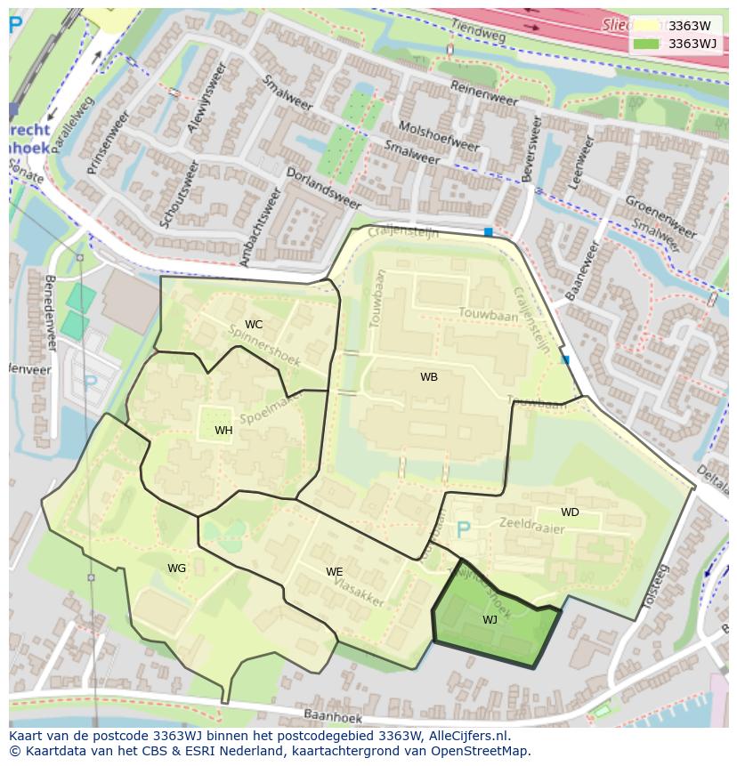 Afbeelding van het postcodegebied 3363 WJ op de kaart.
