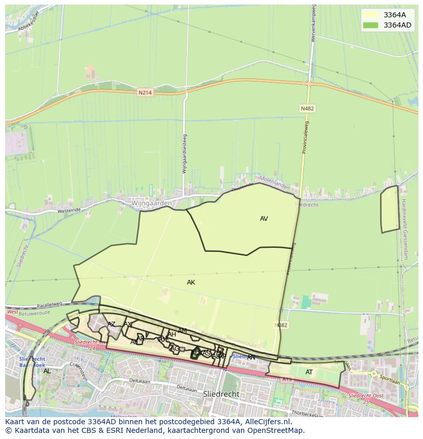 Afbeelding van het postcodegebied 3364 AD op de kaart.