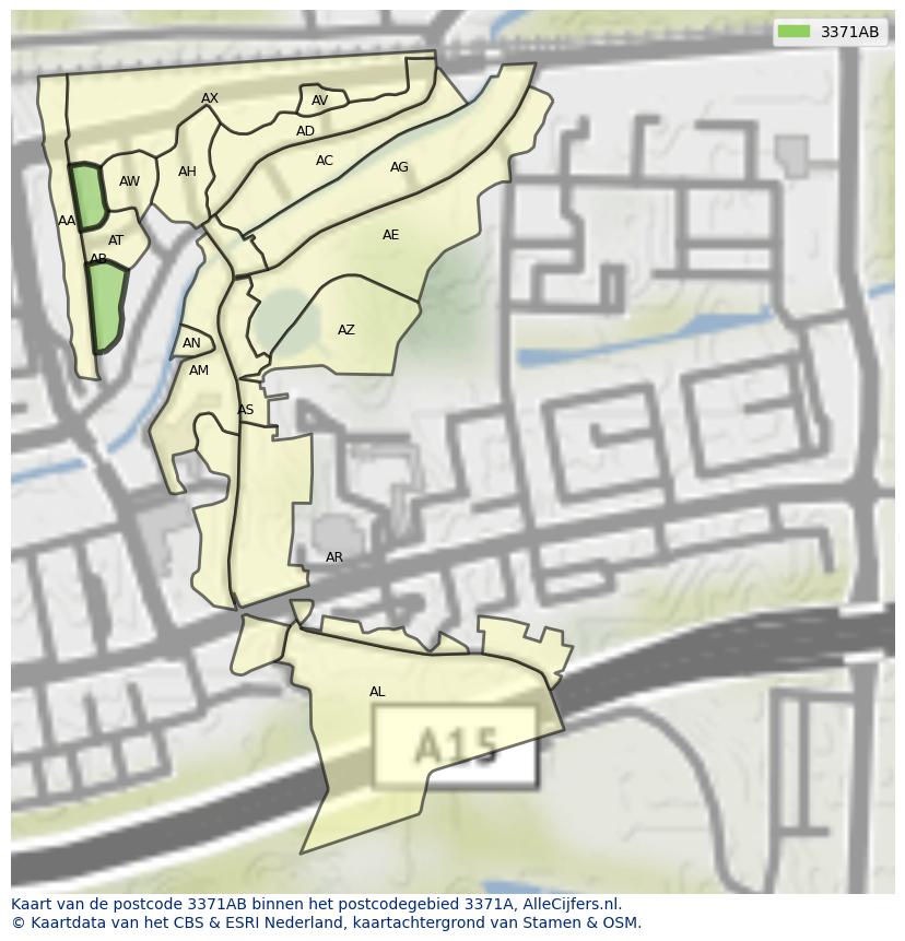 Afbeelding van het postcodegebied 3371 AB op de kaart.