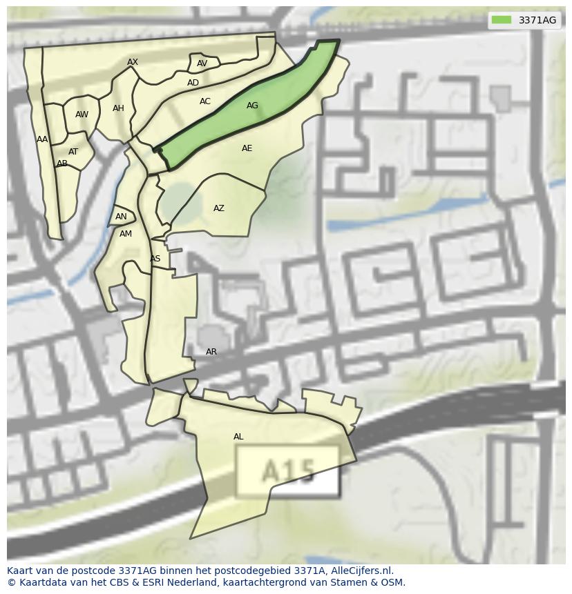 Afbeelding van het postcodegebied 3371 AG op de kaart.