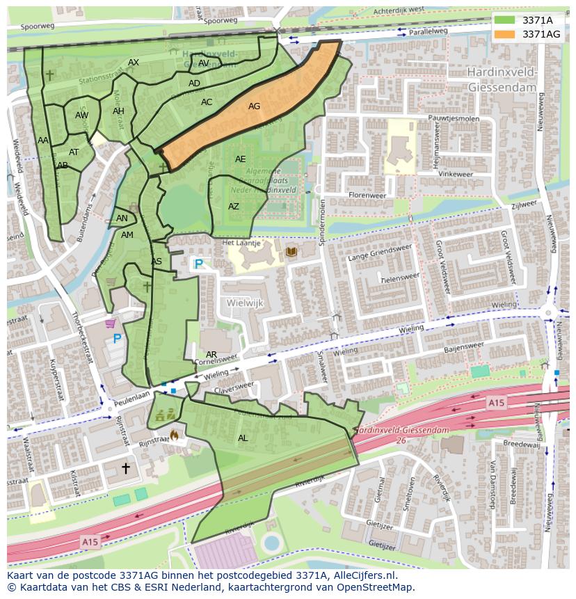 Afbeelding van het postcodegebied 3371 AG op de kaart.