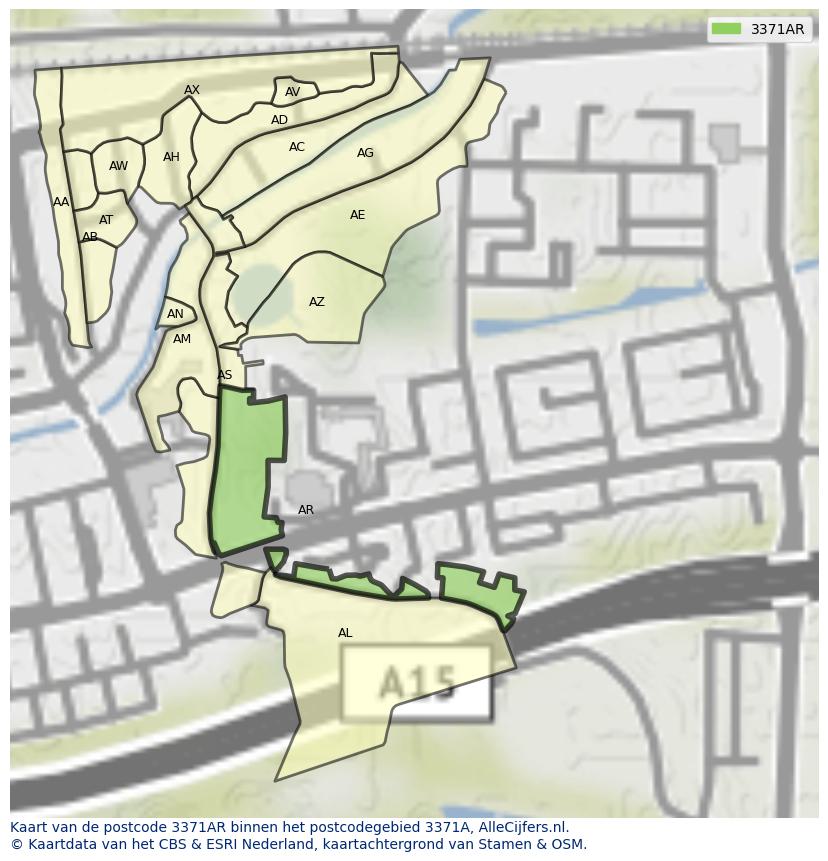 Afbeelding van het postcodegebied 3371 AR op de kaart.