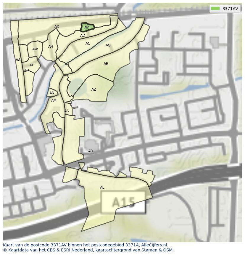 Afbeelding van het postcodegebied 3371 AV op de kaart.