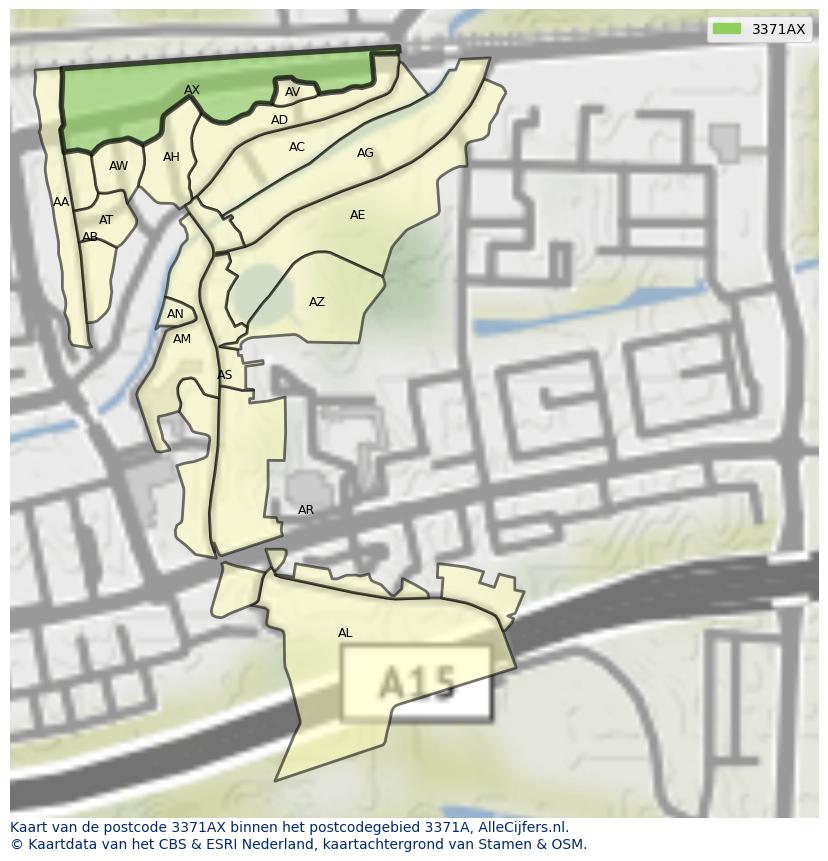 Afbeelding van het postcodegebied 3371 AX op de kaart.