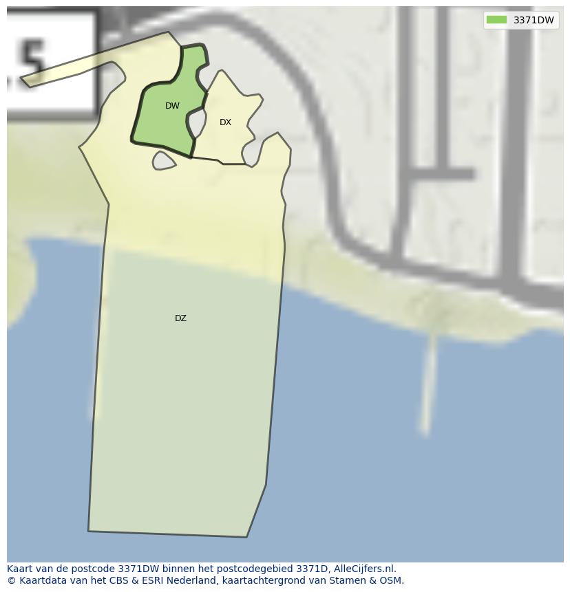 Afbeelding van het postcodegebied 3371 DW op de kaart.