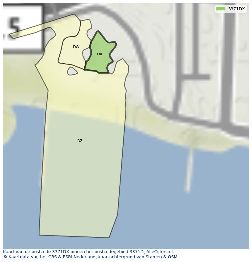 Afbeelding van het postcodegebied 3371 DX op de kaart.