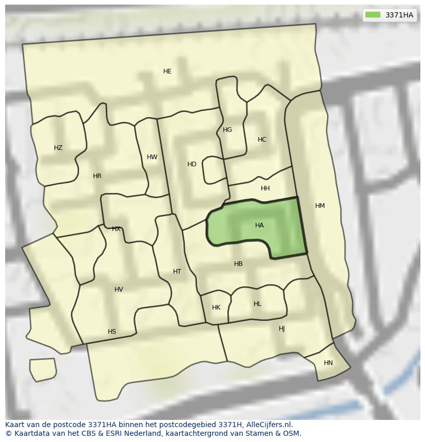 Afbeelding van het postcodegebied 3371 HA op de kaart.