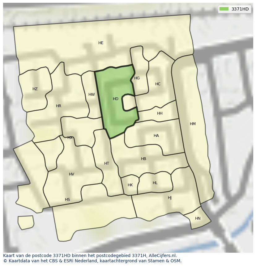 Afbeelding van het postcodegebied 3371 HD op de kaart.