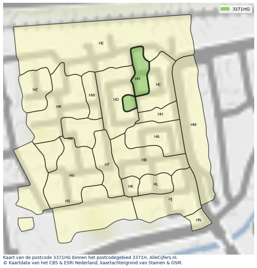 Afbeelding van het postcodegebied 3371 HG op de kaart.