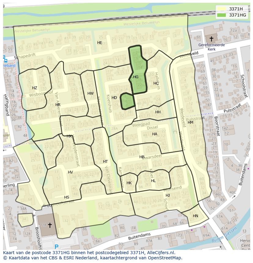 Afbeelding van het postcodegebied 3371 HG op de kaart.