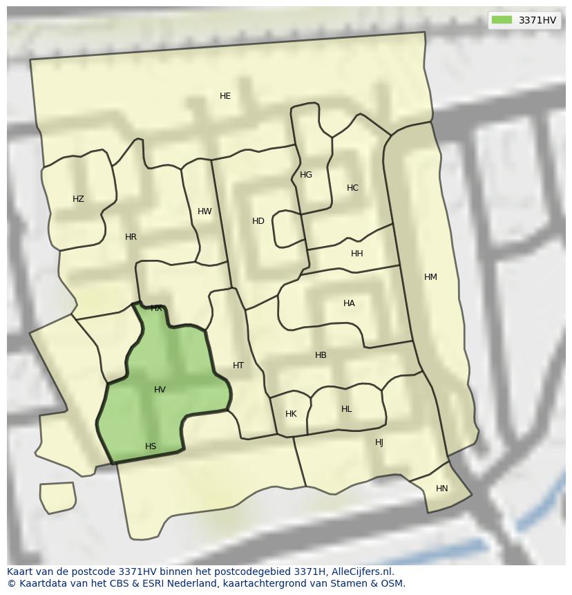 Afbeelding van het postcodegebied 3371 HV op de kaart.