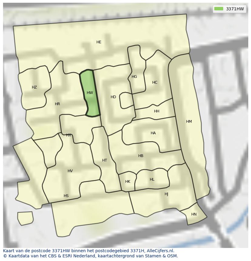 Afbeelding van het postcodegebied 3371 HW op de kaart.