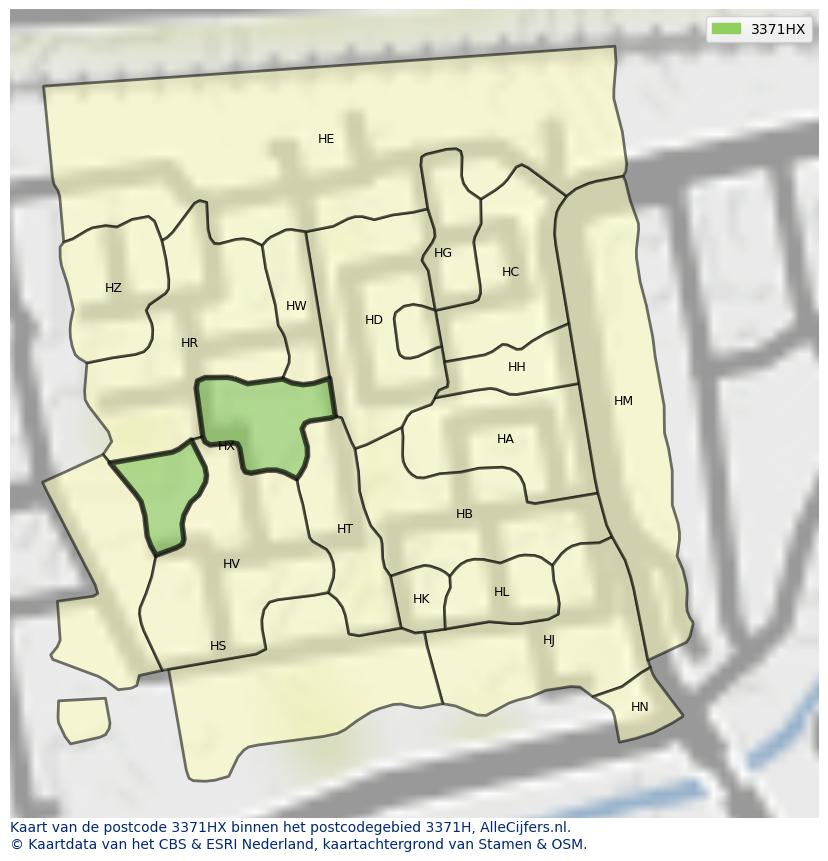 Afbeelding van het postcodegebied 3371 HX op de kaart.
