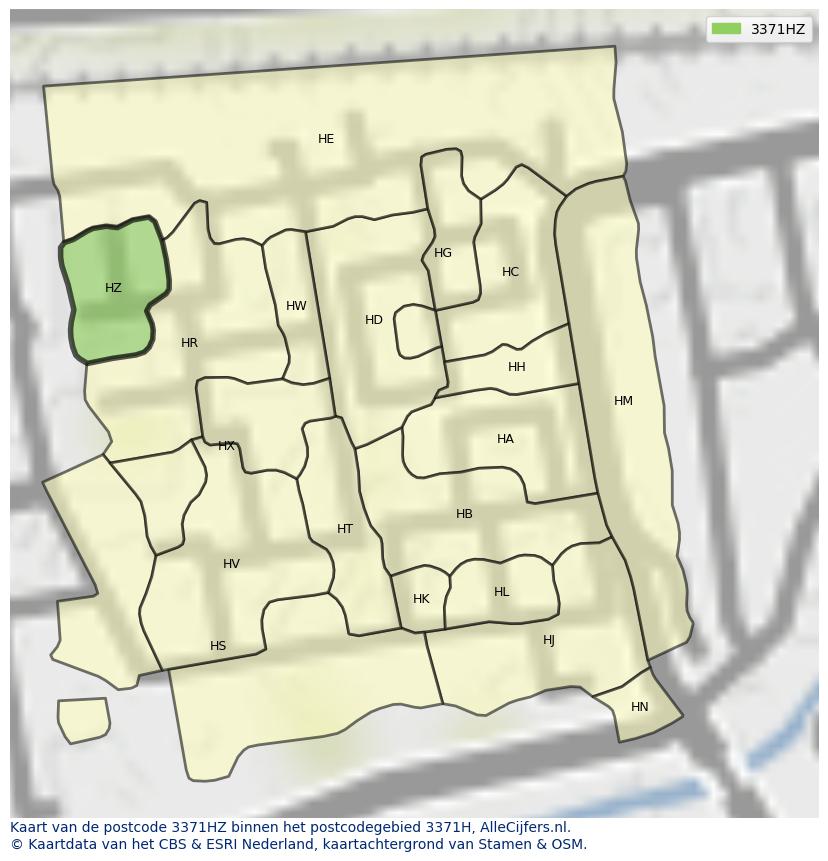 Afbeelding van het postcodegebied 3371 HZ op de kaart.