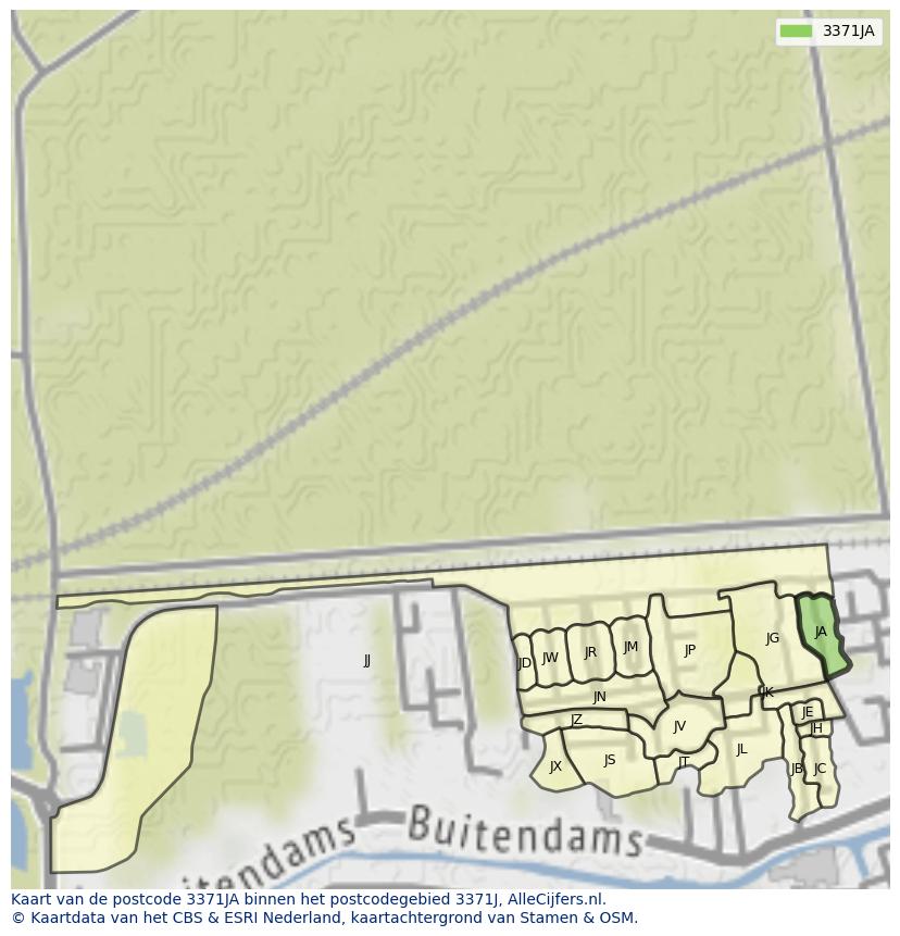 Afbeelding van het postcodegebied 3371 JA op de kaart.