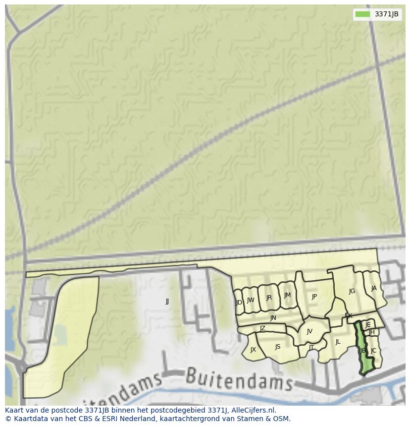 Afbeelding van het postcodegebied 3371 JB op de kaart.