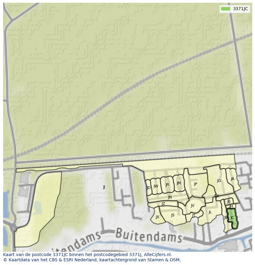 Afbeelding van het postcodegebied 3371 JC op de kaart.