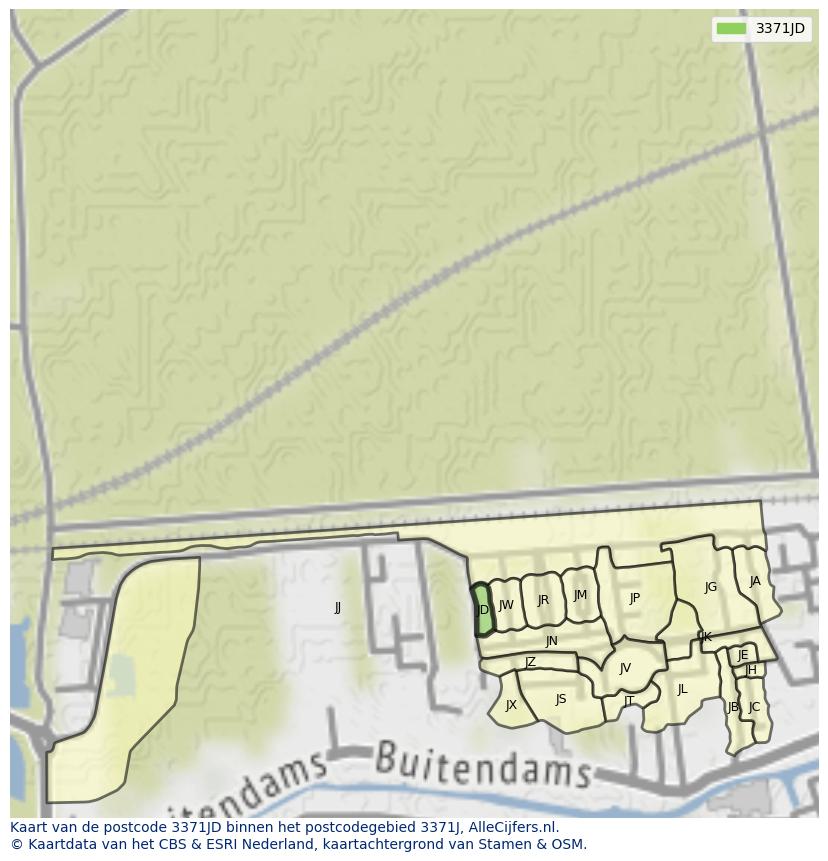 Afbeelding van het postcodegebied 3371 JD op de kaart.