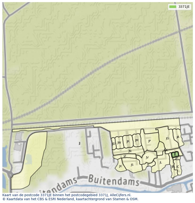 Afbeelding van het postcodegebied 3371 JE op de kaart.