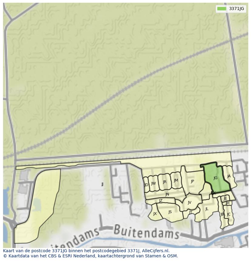 Afbeelding van het postcodegebied 3371 JG op de kaart.