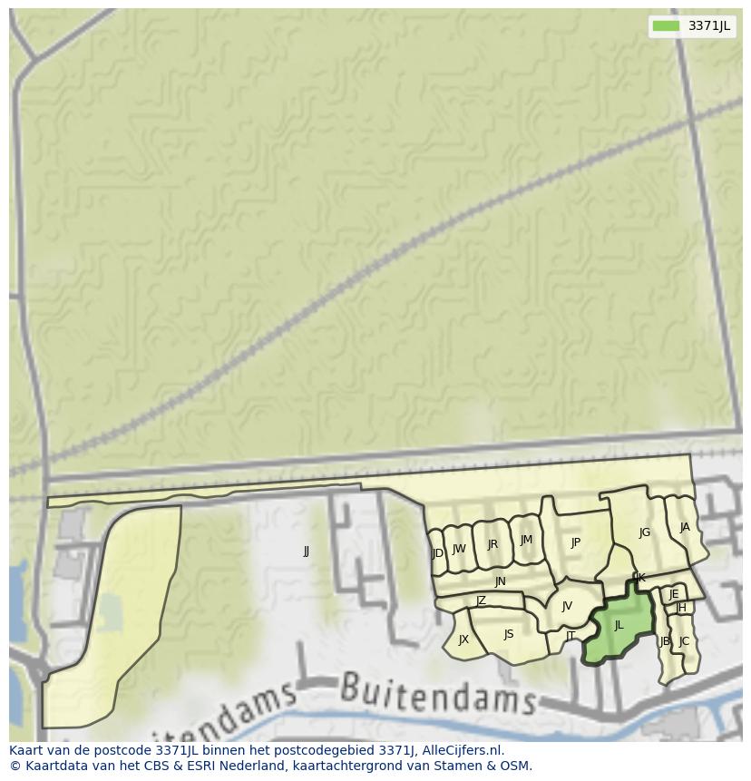 Afbeelding van het postcodegebied 3371 JL op de kaart.