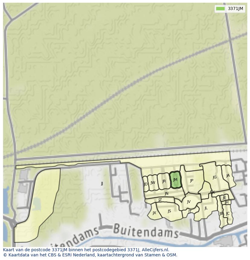 Afbeelding van het postcodegebied 3371 JM op de kaart.