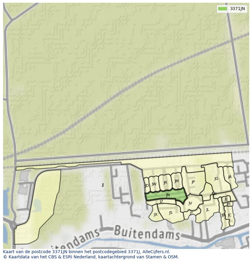 Afbeelding van het postcodegebied 3371 JN op de kaart.
