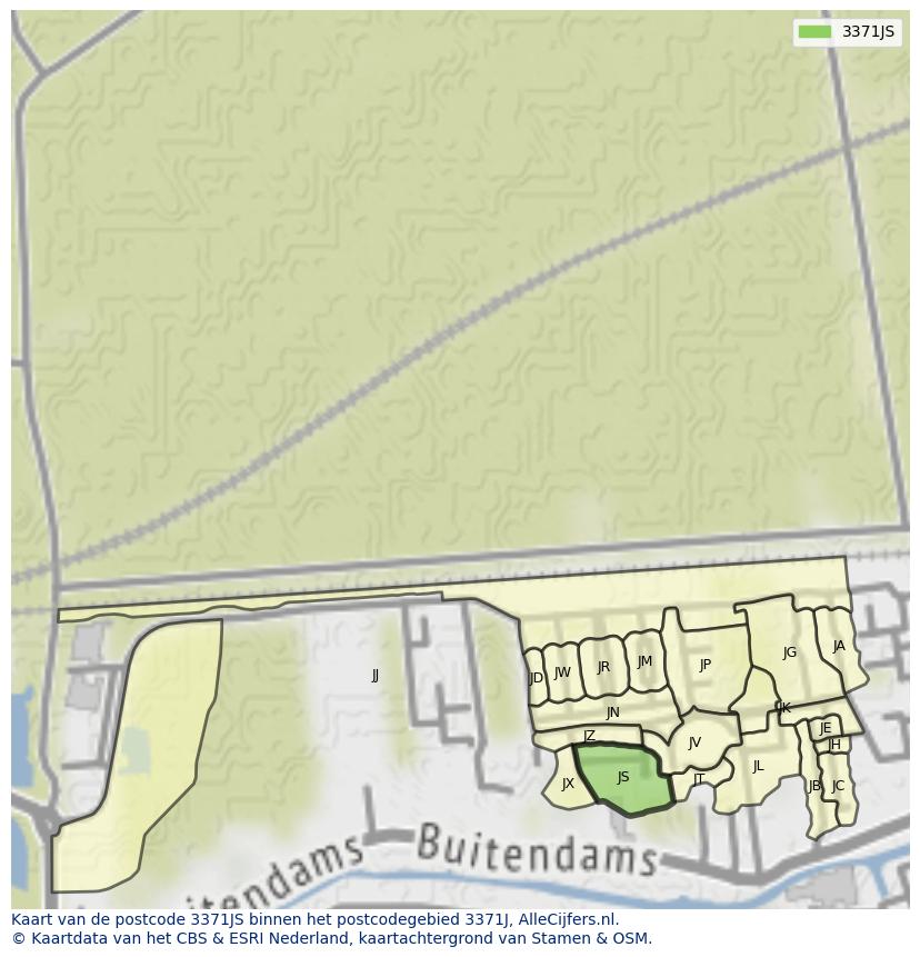 Afbeelding van het postcodegebied 3371 JS op de kaart.