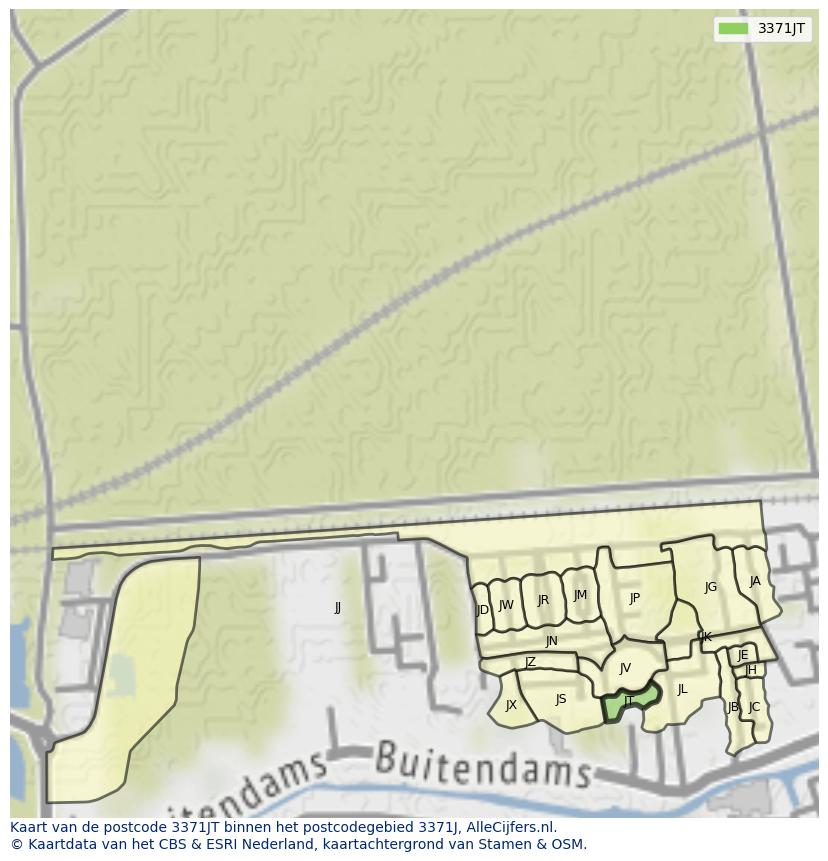 Afbeelding van het postcodegebied 3371 JT op de kaart.