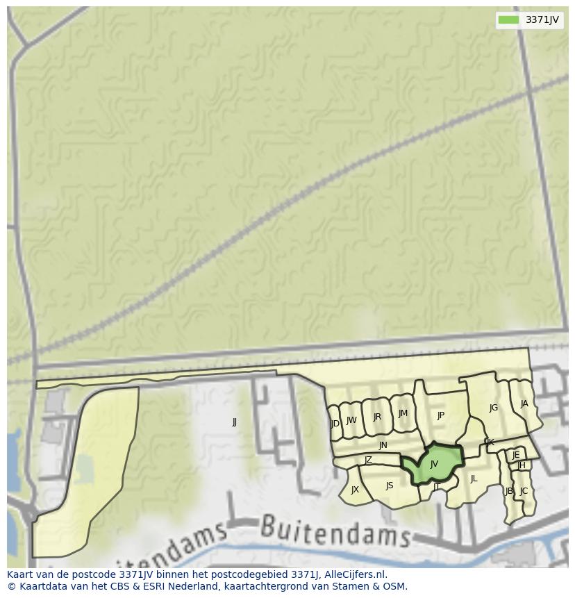 Afbeelding van het postcodegebied 3371 JV op de kaart.